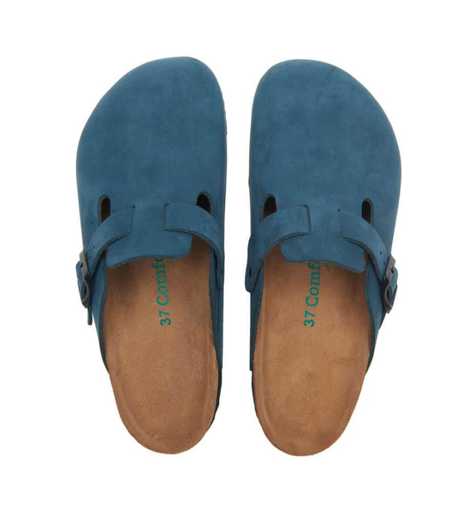Lederclogs mit anatomisch geformtem Korkfussbett - Navy-Nubuk