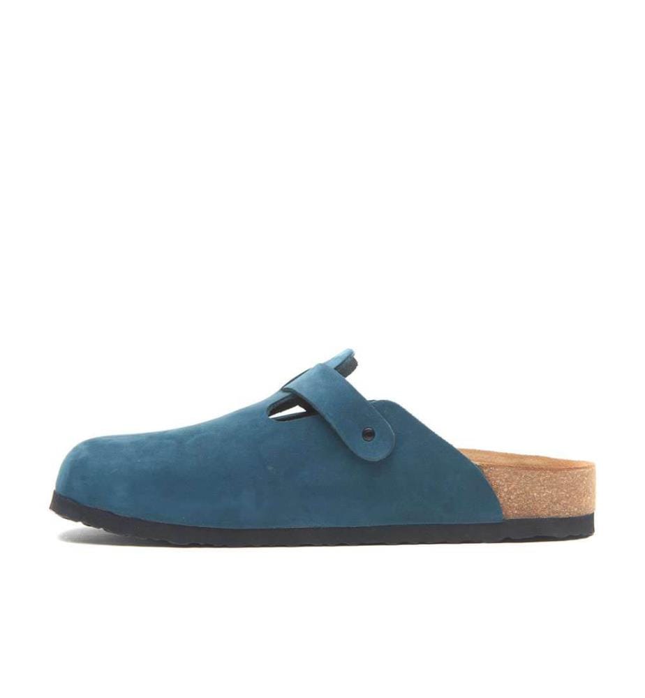 Lederclogs mit anatomisch geformtem Korkfussbett - Navy-Nubuk