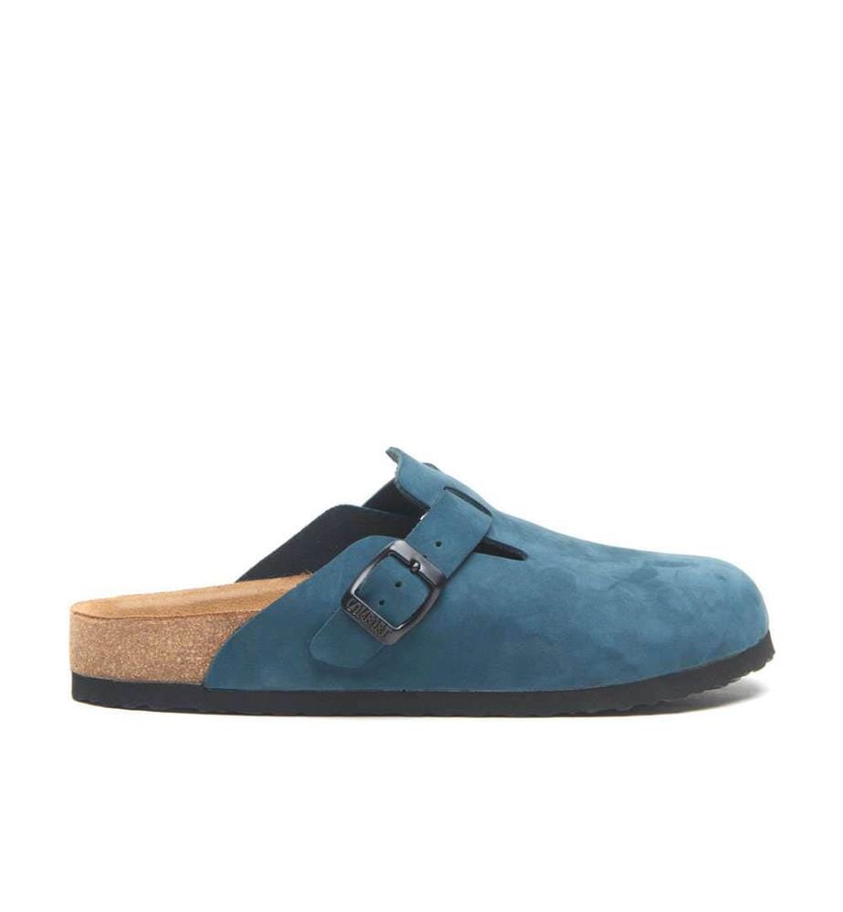 Lederclogs mit anatomisch geformtem Korkfussbett - Navy-Nubuk