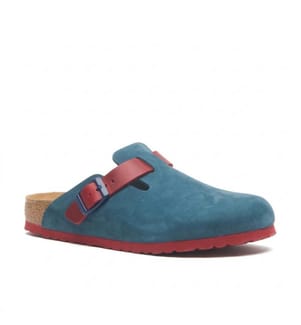 Lederclogs mit anatomisch geformtem Korkfussbett - Navy-Rot