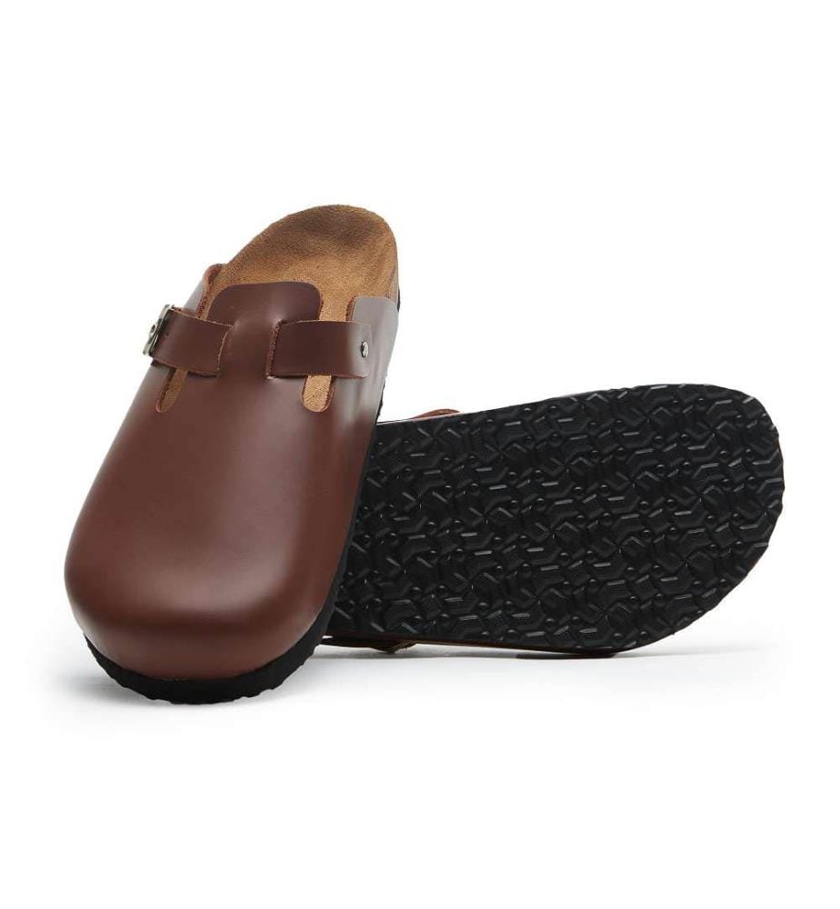 Lederclogs mit anatomisch geformtem Korkfussbett - Tan