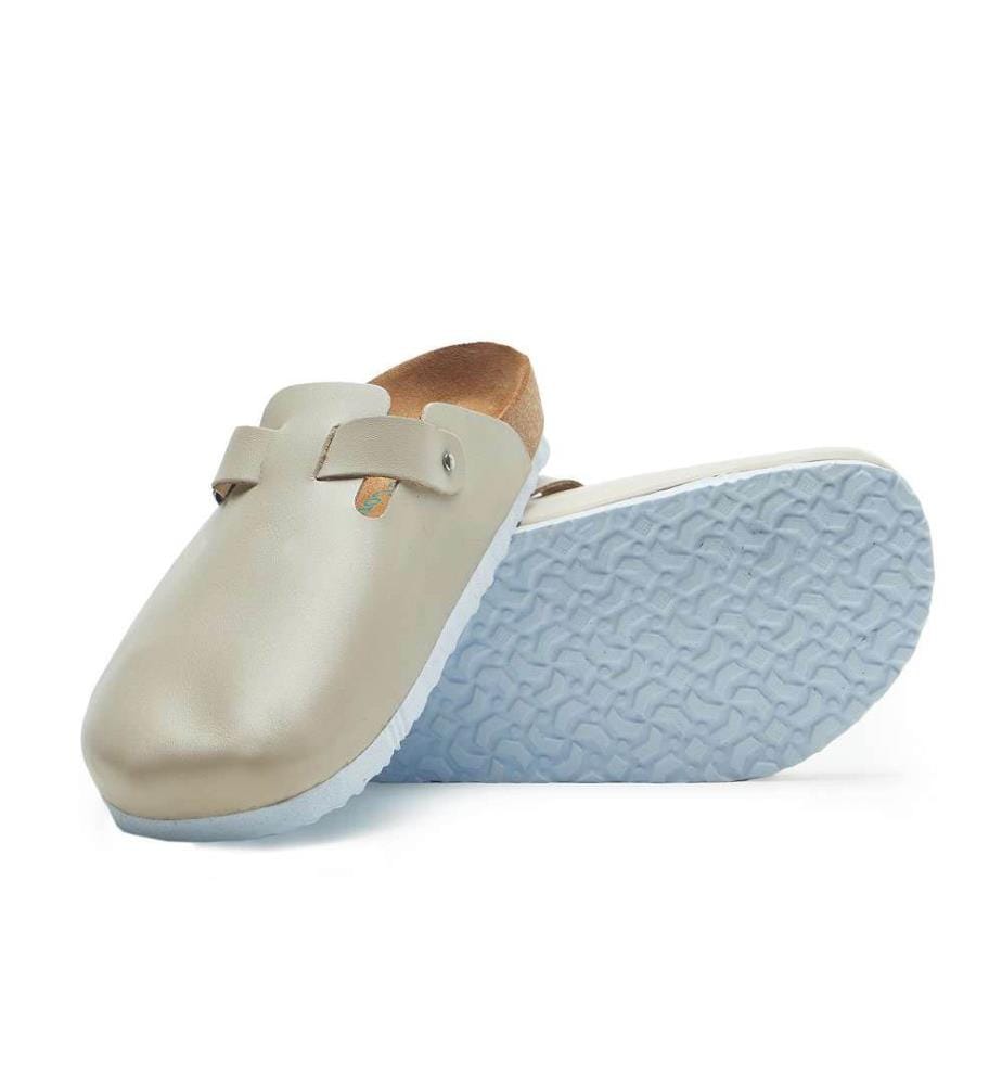 Lederclogs mit anatomisch geformtem Korkfussbett - Beige