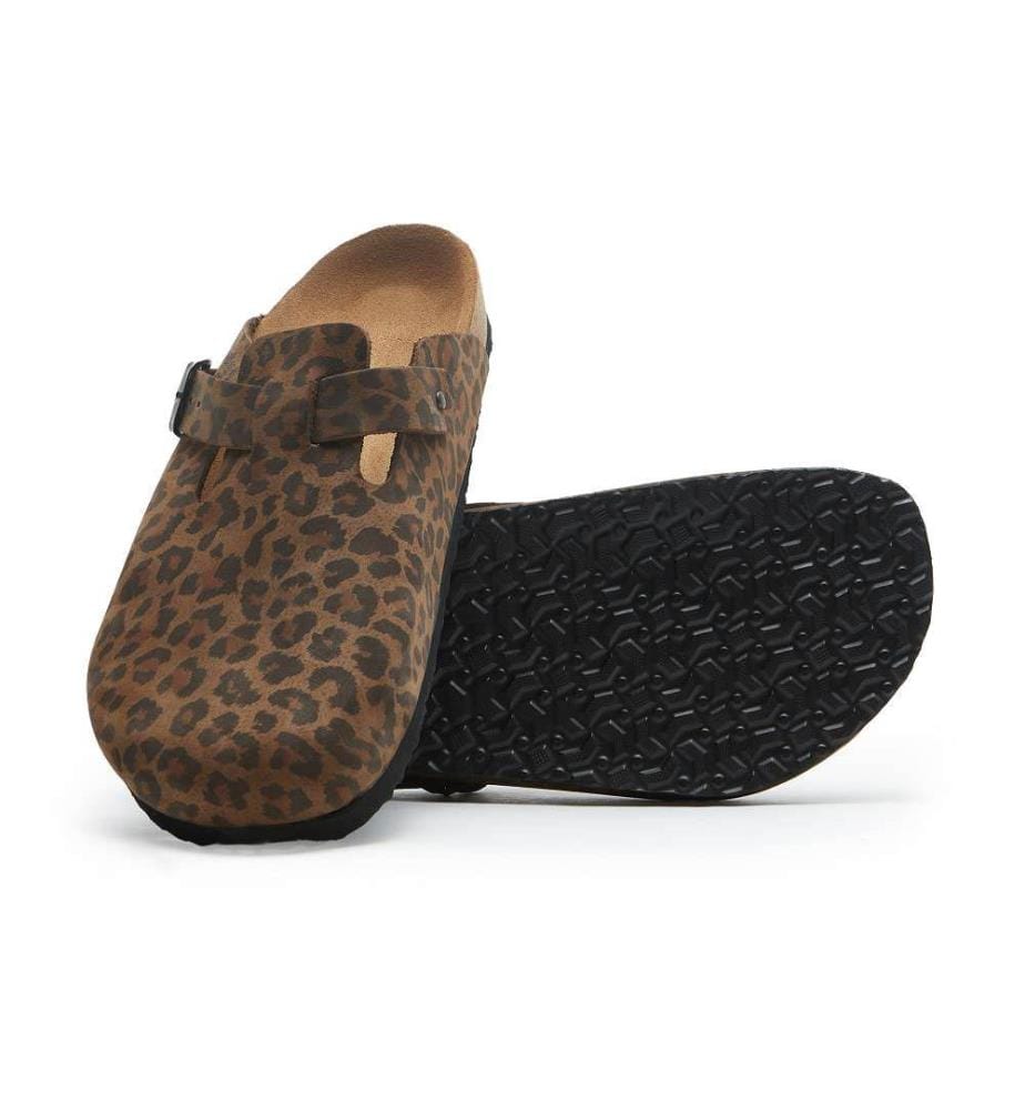 Lederclogs mit anatomisch geformtem Korkfussbett - Leopard