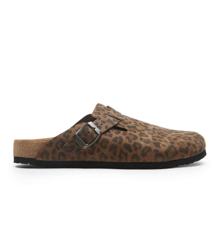Lederclogs mit anatomisch geformtem Korkfussbett - Leopard