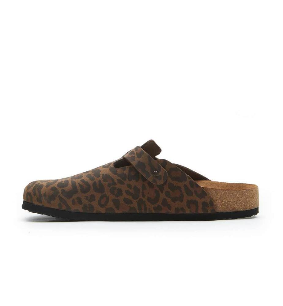 Lederclogs mit anatomisch geformtem Korkfussbett - Leopard
