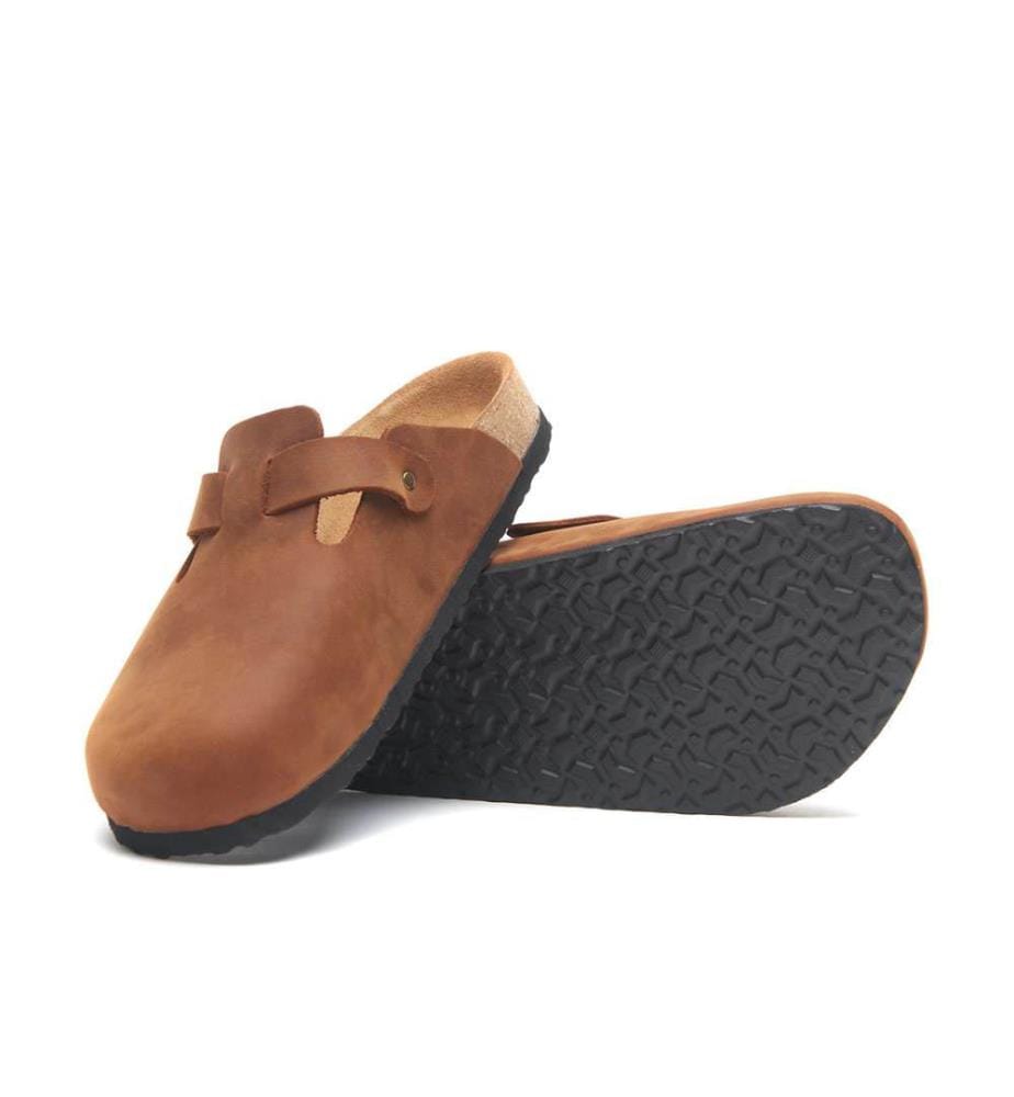 Lederclogs mit anatomisch geformtem Korkfussbett - Braun-Crazy