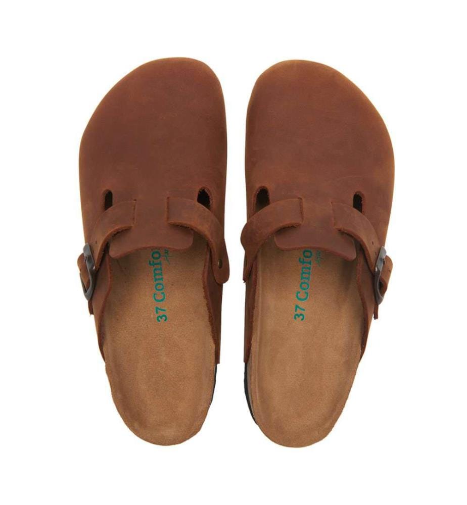 Lederclogs mit anatomisch geformtem Korkfussbett - Braun-Crazy
