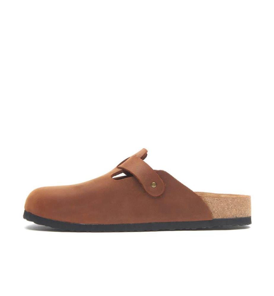 Lederclogs mit anatomisch geformtem Korkfussbett - Braun-Crazy
