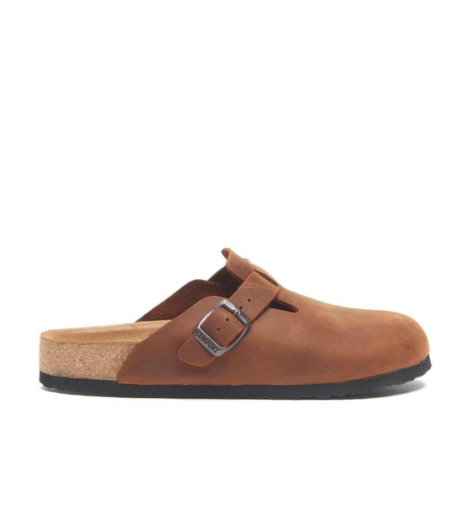 Lederclogs mit anatomisch geformtem Korkfussbett - Braun-Crazy