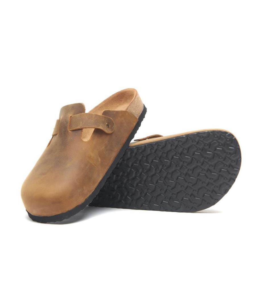 Lederclogs mit anatomisch geformtem Korkfussbett - Tan-Crazy