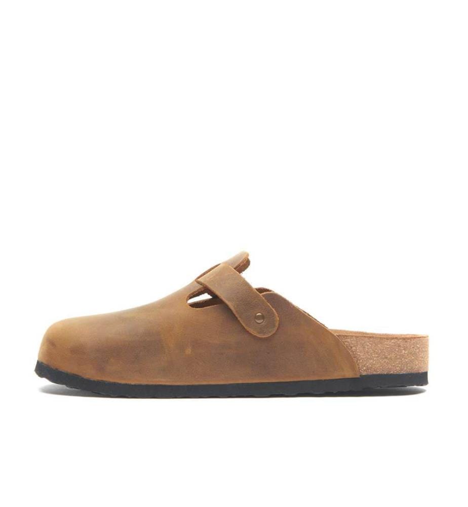 Lederclogs mit anatomisch geformtem Korkfussbett - Tan-Crazy