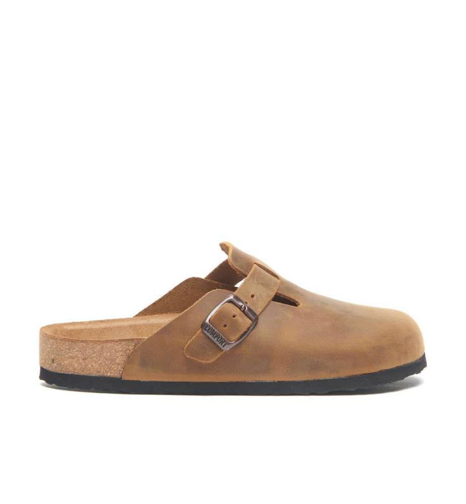 Lederclogs mit anatomisch geformtem Korkfussbett - Tan-Crazy