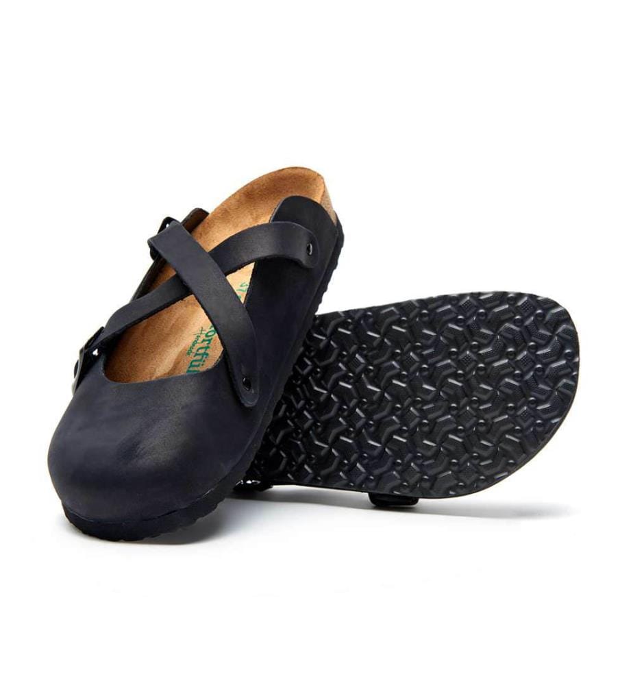 Lederclogs mit anatomisch geformtem Korkfussbett - Schwarz-Nubuk