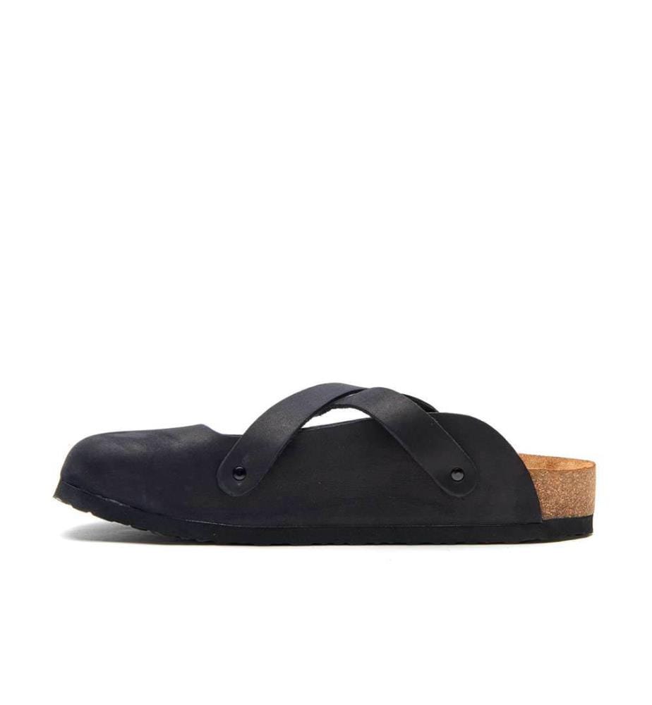 Lederclogs mit anatomisch geformtem Korkfussbett - Schwarz-Nubuk