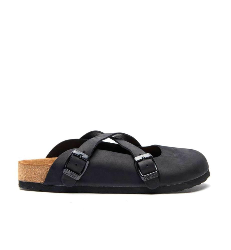 Lederclogs mit anatomisch geformtem Korkfussbett - Schwarz-Nubuk