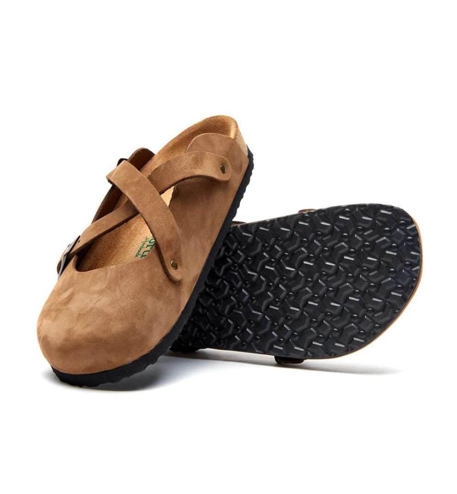 Lederclogs mit anatomisch geformtem Korkfussbett - Sand-Nubuk