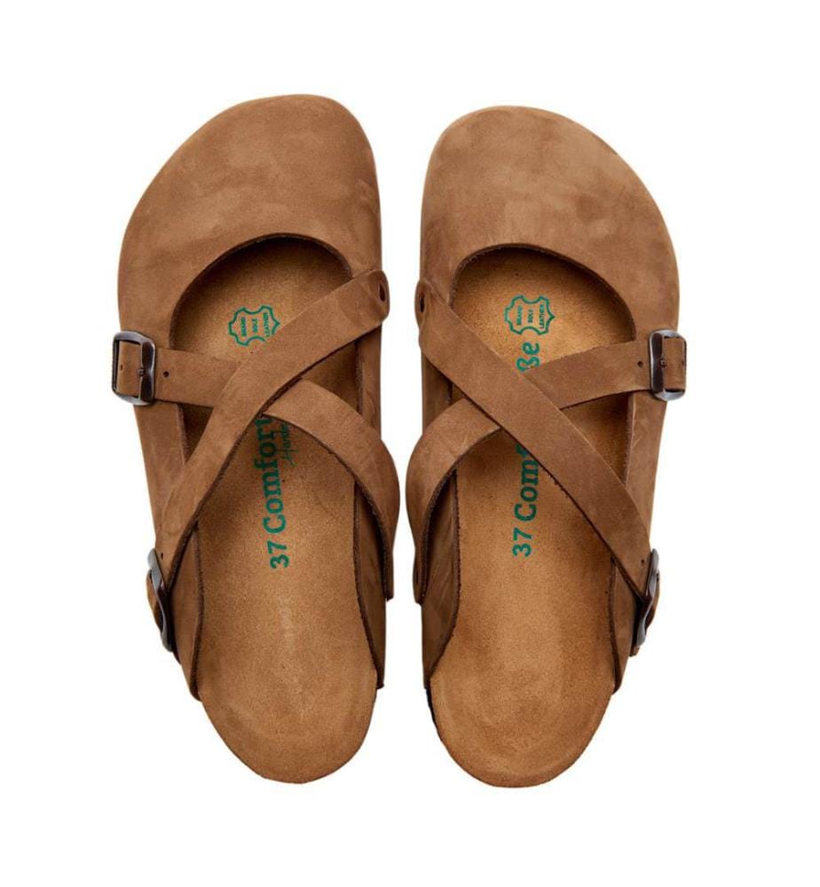 Lederclogs mit anatomisch geformtem Korkfussbett - Sand-Nubuk