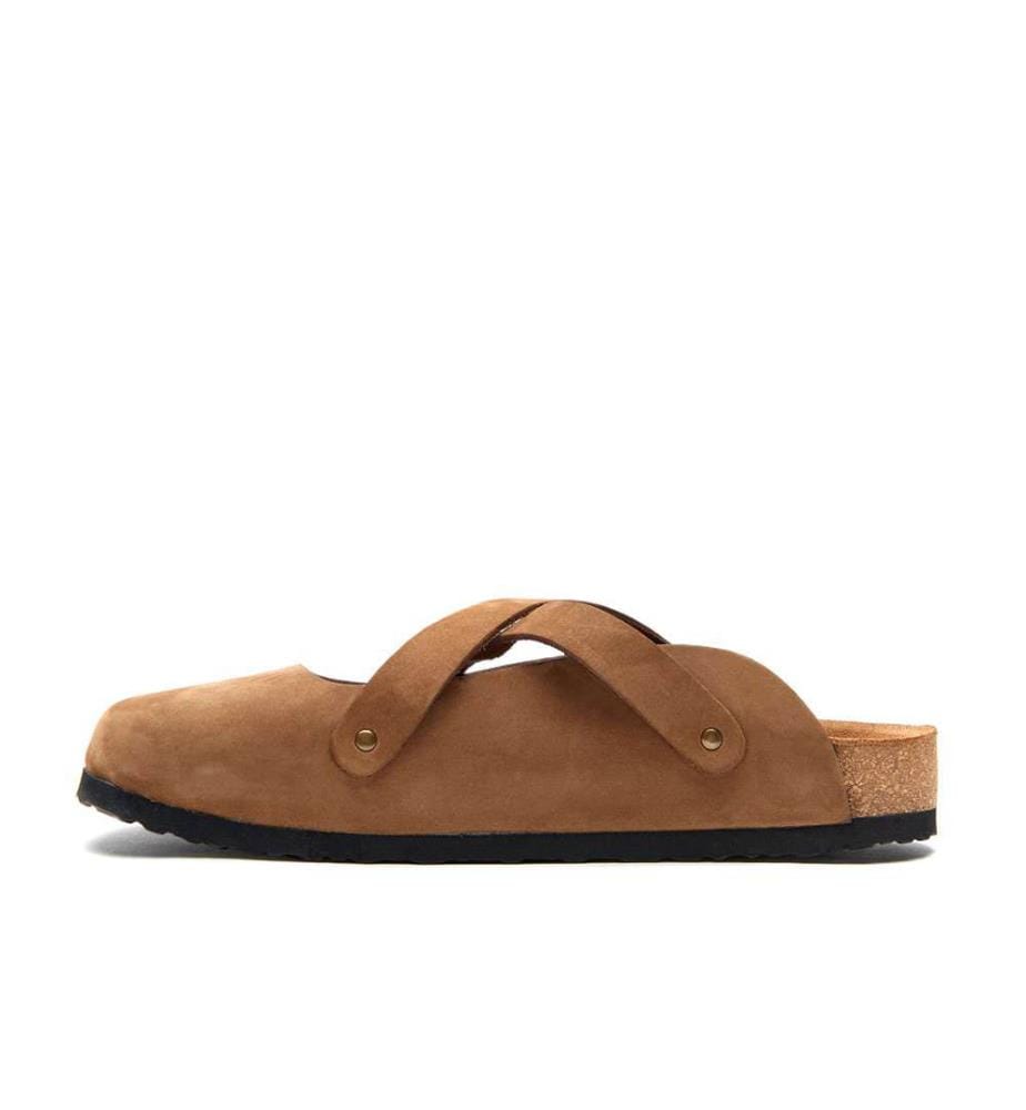 Lederclogs mit anatomisch geformtem Korkfussbett - Sand-Nubuk
