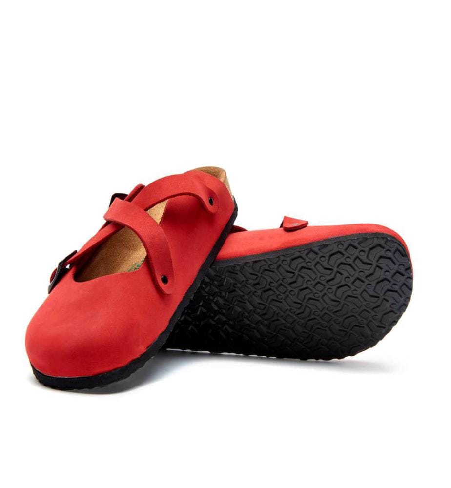 Lederclogs mit anatomisch geformtem Korkfussbett - Rot-Nubuk