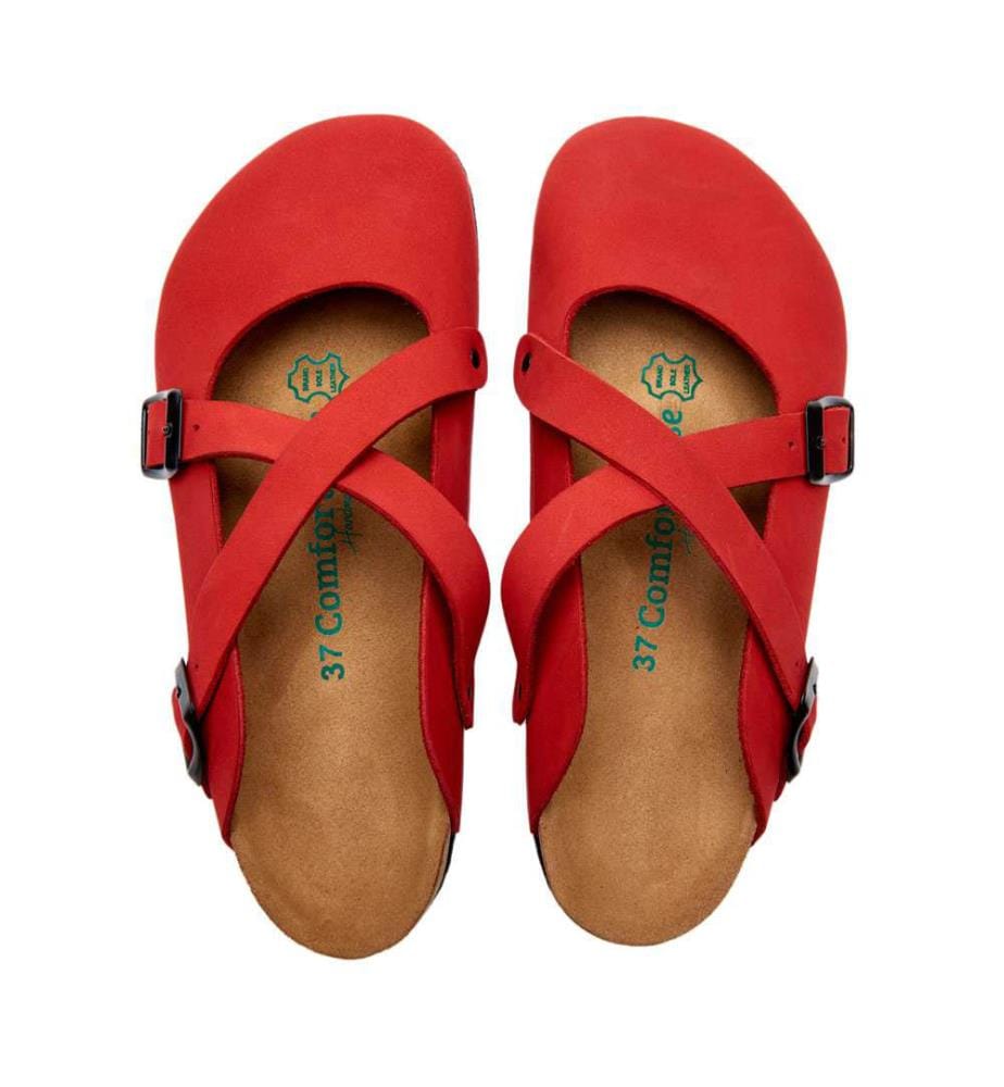 Lederclogs mit anatomisch geformtem Korkfussbett - Rot-Nubuk