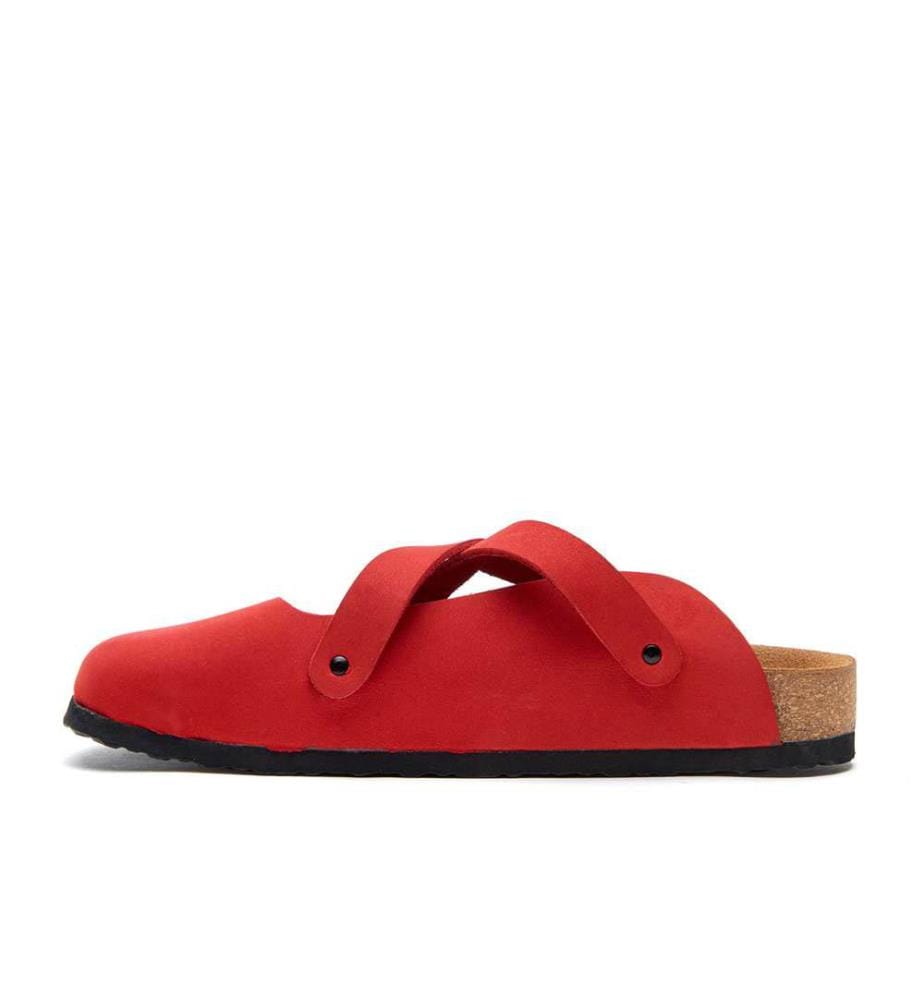 Lederclogs mit anatomisch geformtem Korkfussbett - Rot-Nubuk