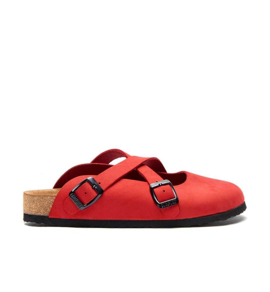 Lederclogs mit anatomisch geformtem Korkfussbett - Rot-Nubuk