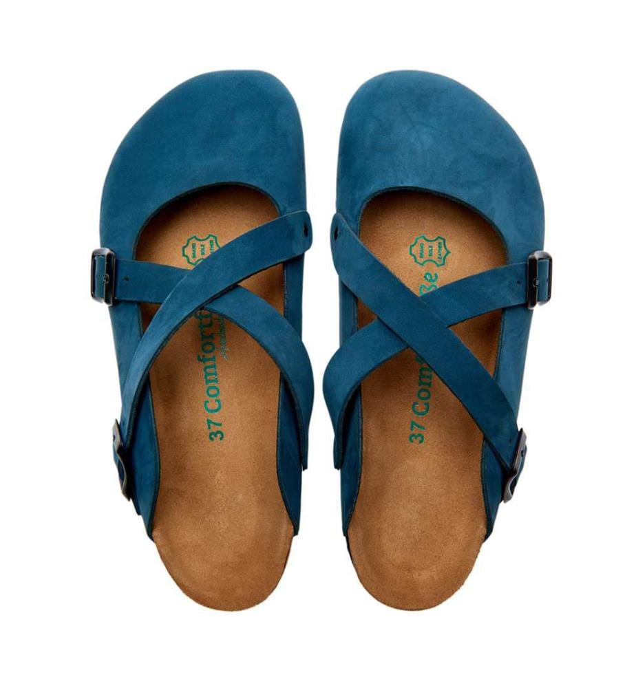 Lederclogs mit anatomisch geformtem Korkfussbett - Navy-Nubuk