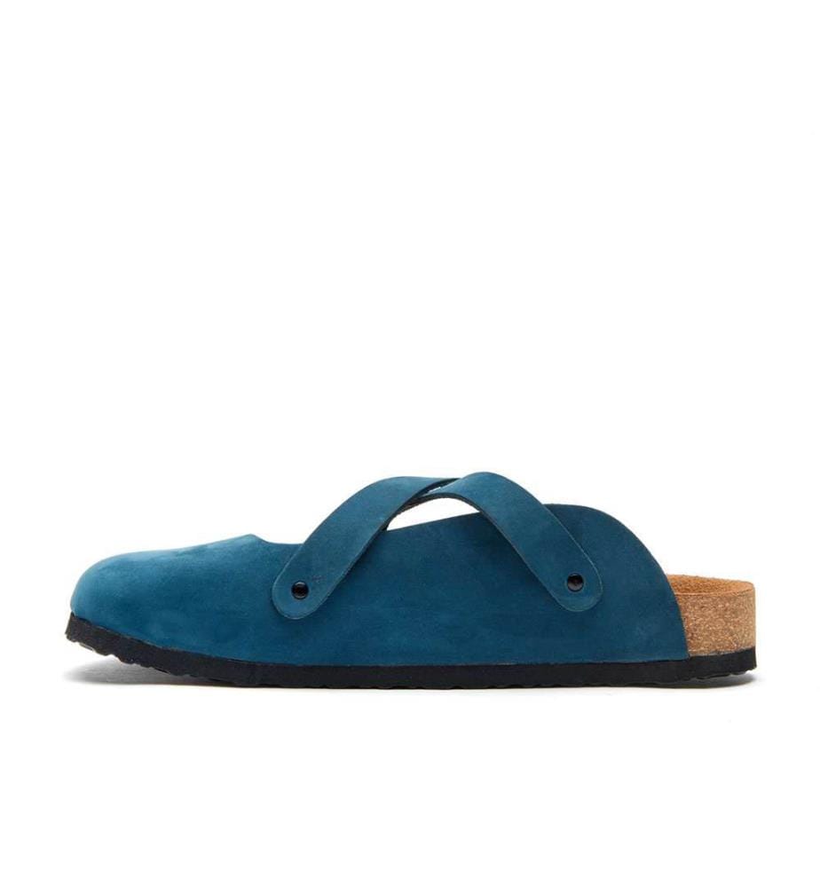 Lederclogs mit anatomisch geformtem Korkfussbett - Navy-Nubuk