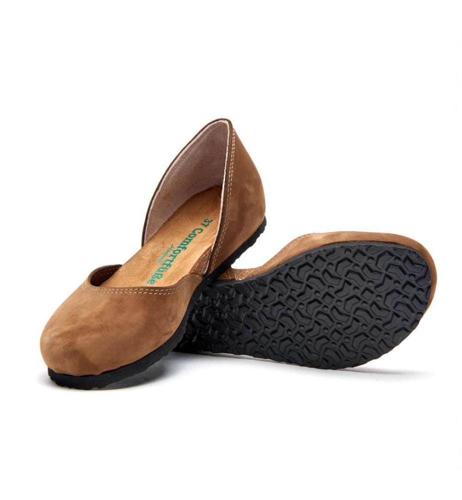 Flache Lederschuhe mit Korkfussbett - Sand-Nubuk