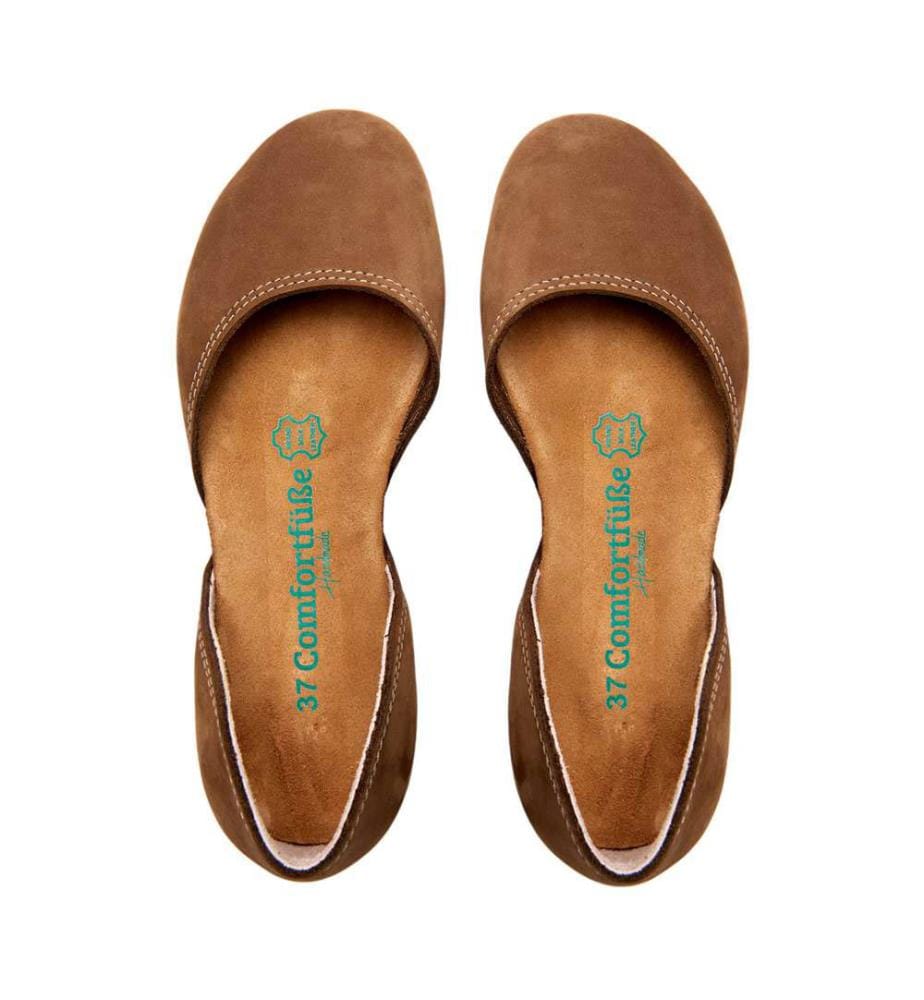 Flache Lederschuhe mit Korkfussbett - Sand-Nubuk