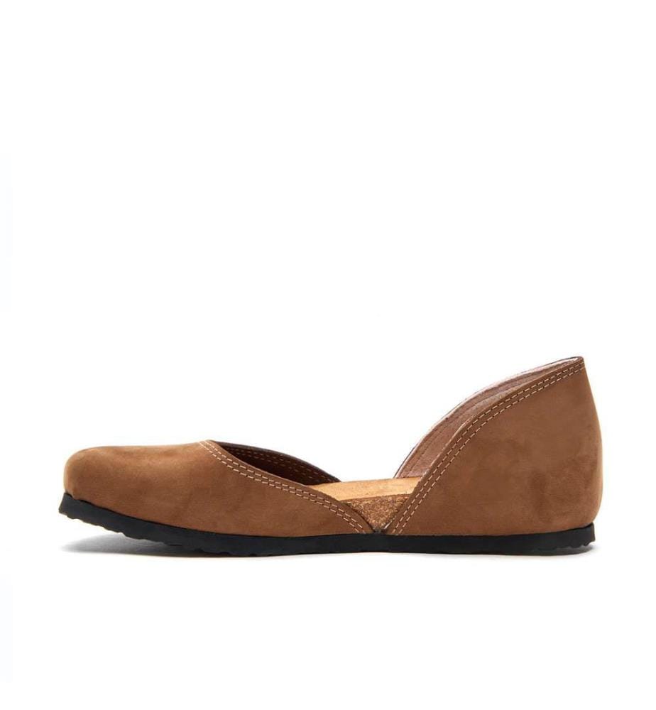 Flache Lederschuhe mit Korkfussbett - Sand-Nubuk