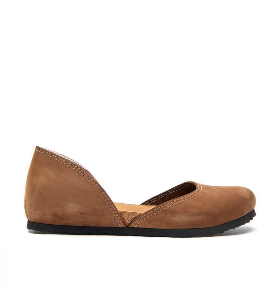 Flache Lederschuhe mit Korkfussbett - Sand-Nubuk