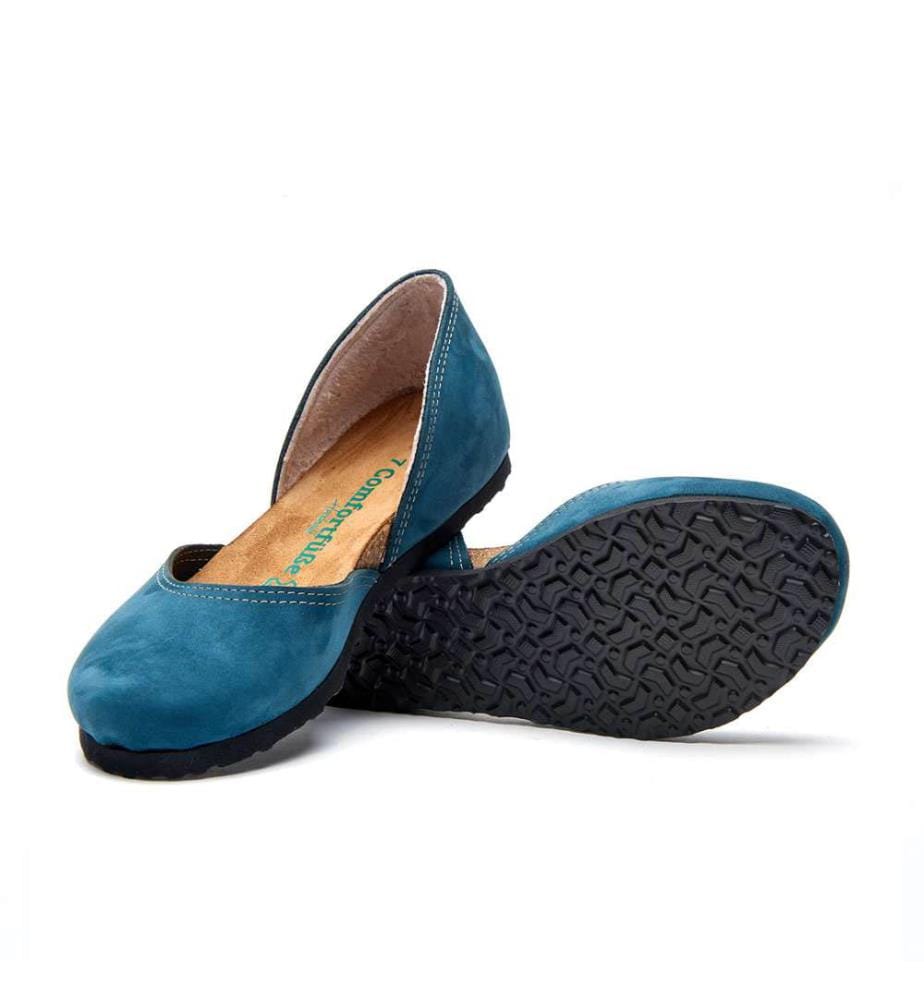 Flache Lederschuhe mit Korkfussbett - Navy-Nubuk