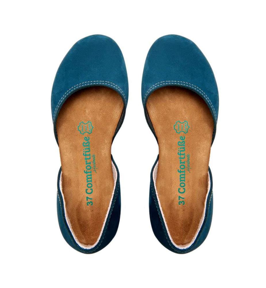 Flache Lederschuhe mit Korkfussbett - Navy-Nubuk