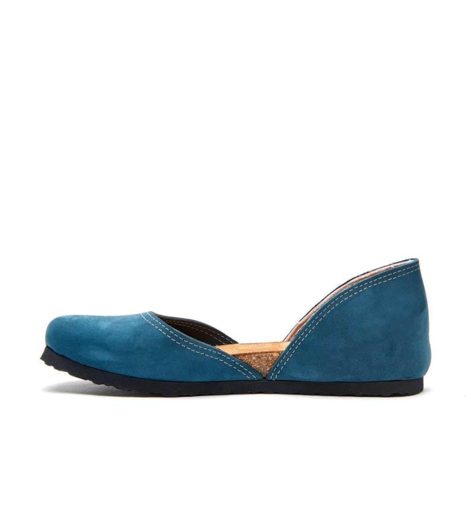 Flache Lederschuhe mit Korkfussbett - Navy-Nubuk