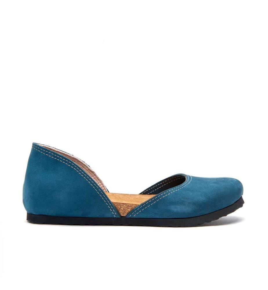 Flache Lederschuhe mit Korkfussbett - Navy-Nubuk