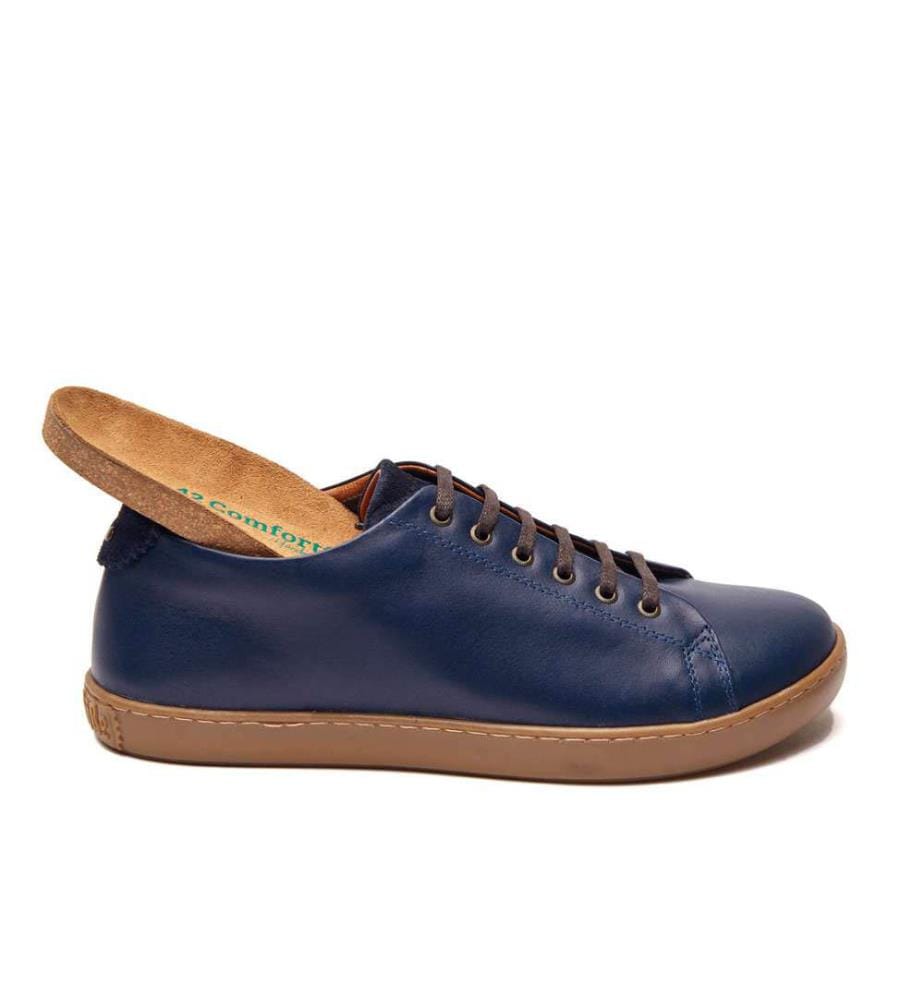 Sneakers aus Leder mit anatomisch geformtem Korkfussbett - Navy-Nappa