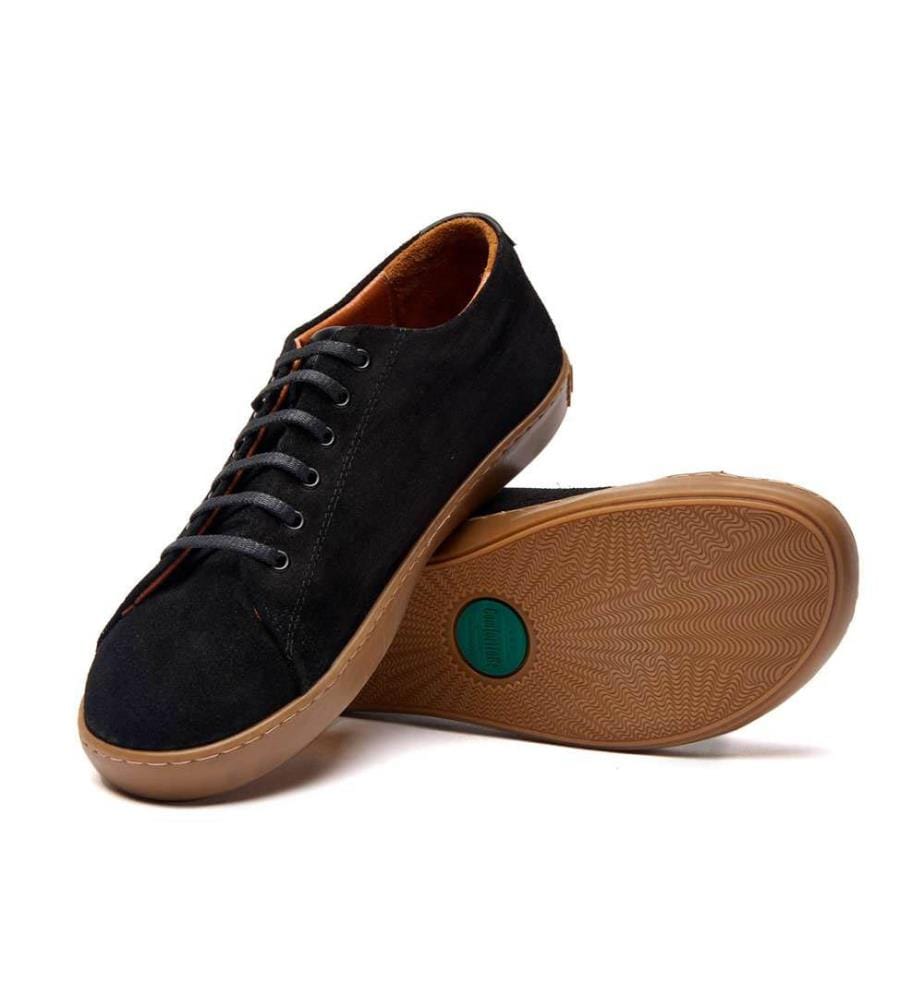 Sneakers aus Leder mit anatomisch geformtem Korkfussbett - Schwarzes Wildleder
