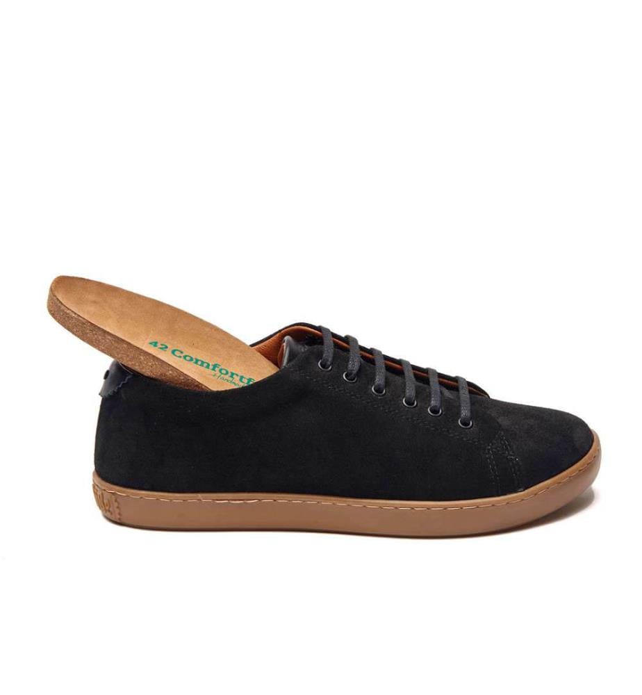Sneakers aus Leder mit anatomisch geformtem Korkfussbett - Schwarzes Wildleder