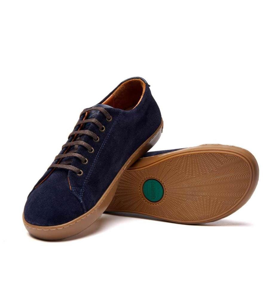 Ledersneakers mit anatomisch geformtem Korkfussbett - Navy-Suede
