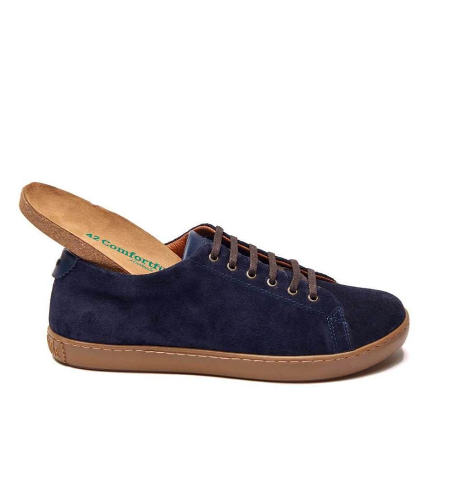 Ledersneakers mit anatomisch geformtem Korkfussbett - Navy-Suede