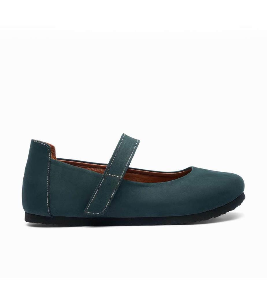 Flache Lederschuhe mit Korkfussbett - Navy-Nubuk