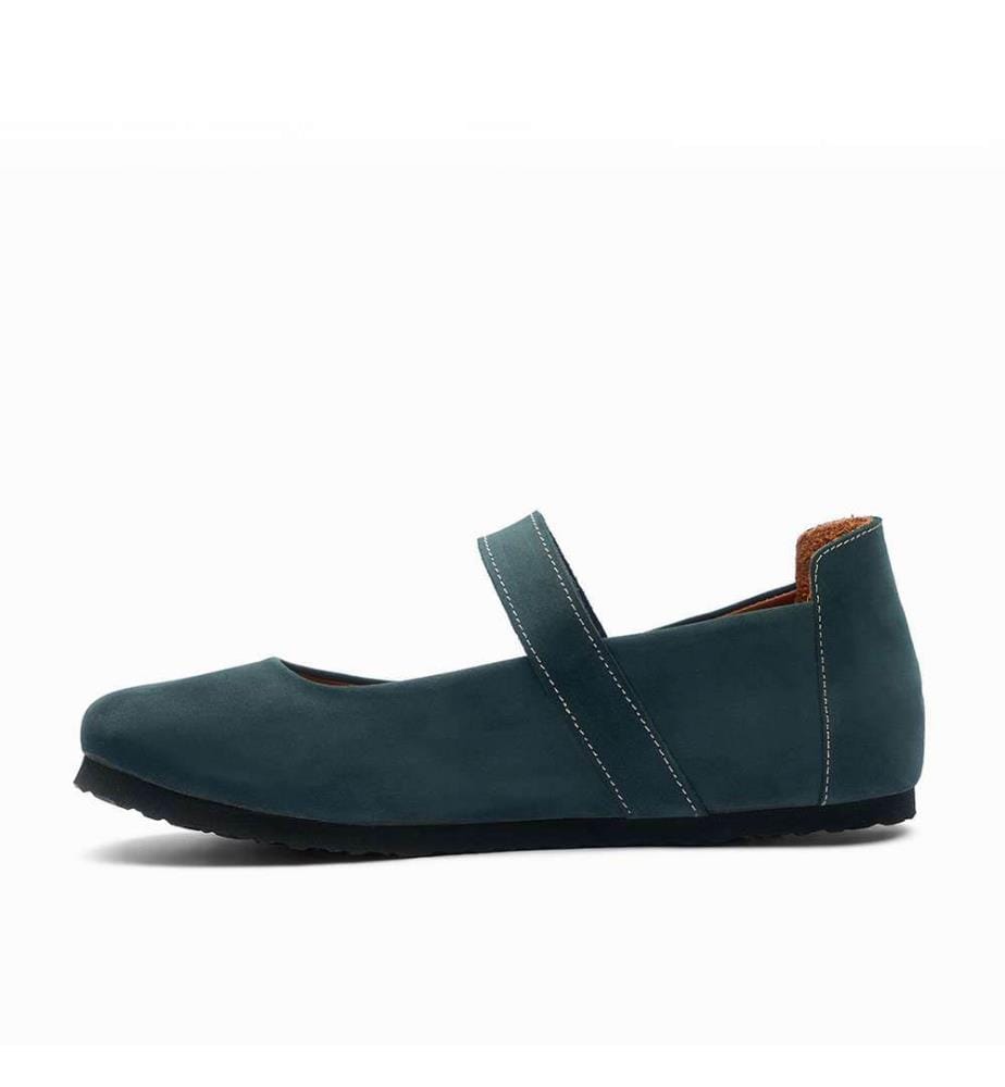 Flache Lederschuhe mit Korkfussbett - Navy-Nubuk