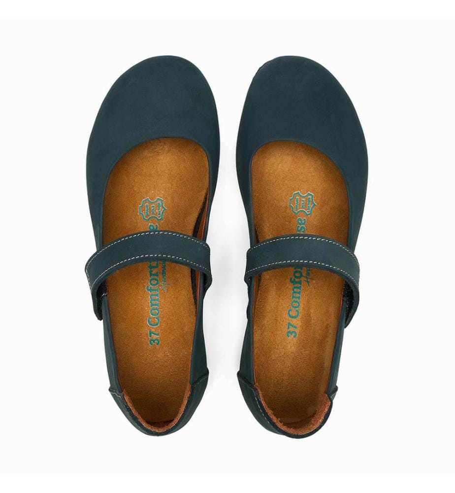 Flache Lederschuhe mit Korkfussbett - Navy-Nubuk