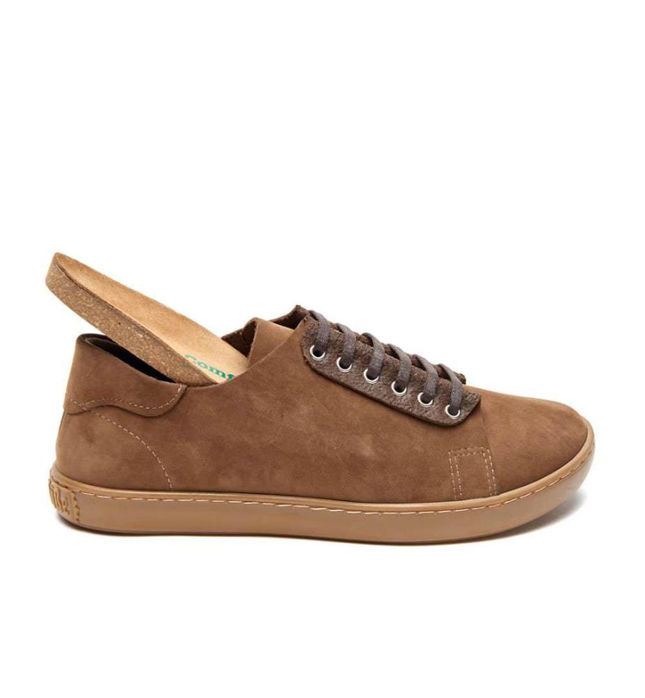 Sneakers aus Leder mit anatomisch geformtem Korkfussbett - Sand-Nubuk