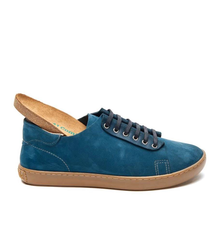 Sneakers aus Leder mit anatomisch geformtem Korkfussbett - Navy-Nubuk