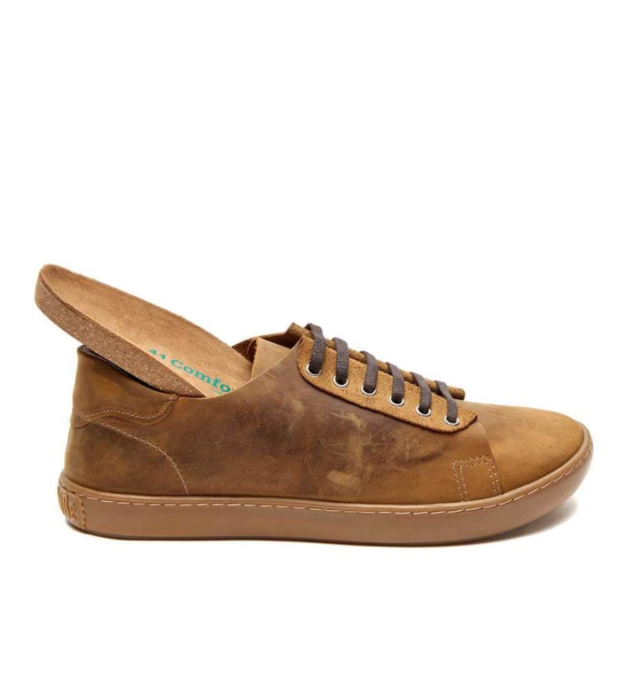 Sneakers aus Leder mit anatomisch geformtem Korkfussbett - Tan-Crazy