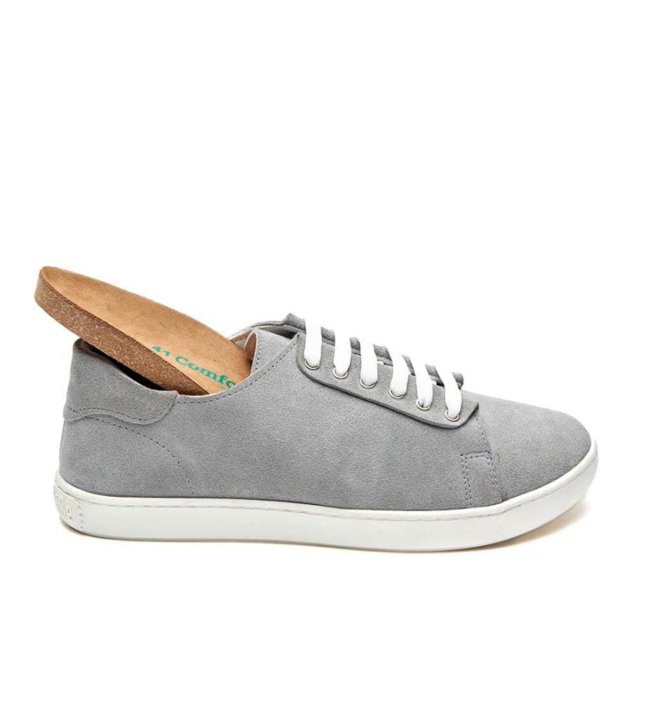Sneakers aus Leder mit anatomisch geformtem Korkfussbett - Grau-Wildleder
