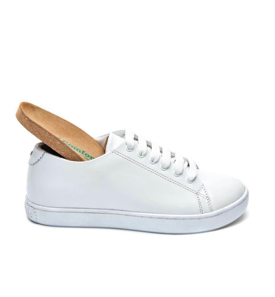Turnschuhe aus Leder mit anatomisch geformtem Korkfussbett - Weiss
