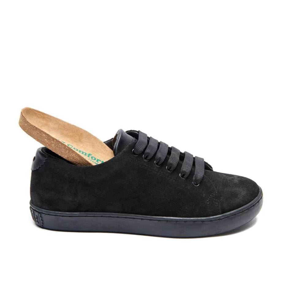 Sneakers aus Leder mit anatomisch geformtem Korkfussbett - Schwarzes Wildleder